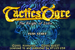 Tactics Ogre: The Knight of Lodis title screen for GameBoy Advance